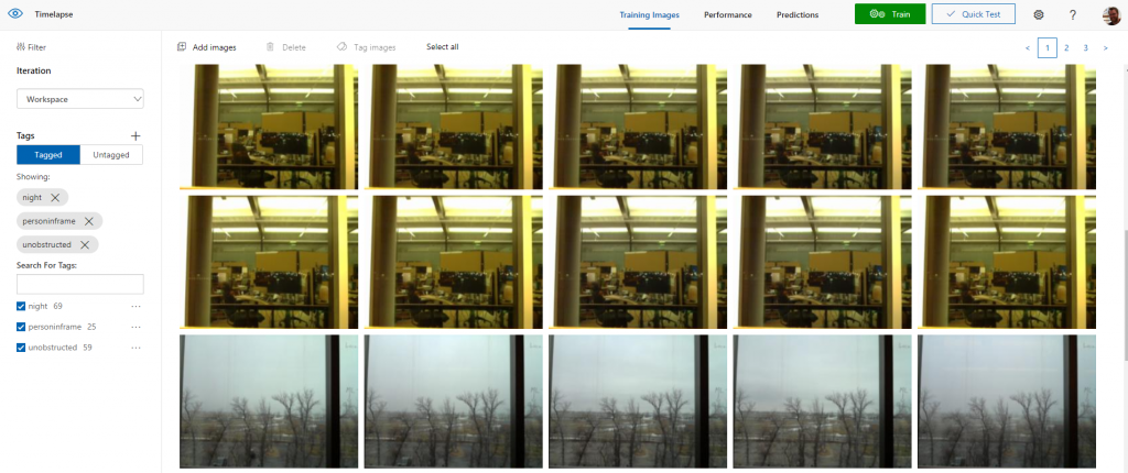 Training images in the Custom Vision portal